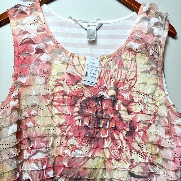 CJ Banks NEW Ruffled Tiered Sequined Floral Flower Design Top Blouse 2X - Picture 2 of 5